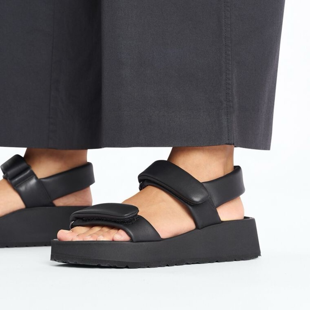 Birkenstock Papillio Theda Black Leather Platform Velcro Sandals Size 40 / 9-9.5 - Picture 5 of 12